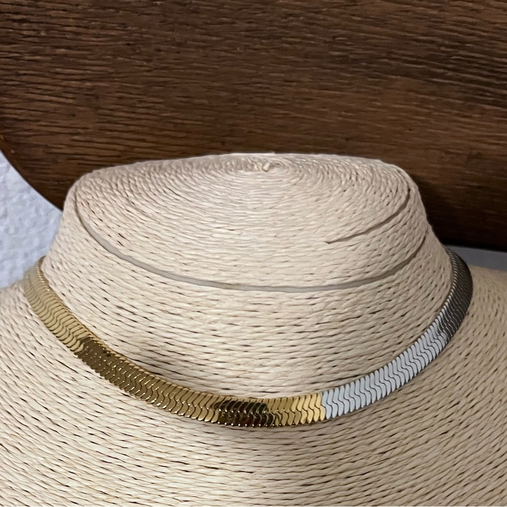 Adornia NWT AUTHENTIC 14K Gold-Plated & White Rhodium Herringbone Necklace. - Picture 5 of 15